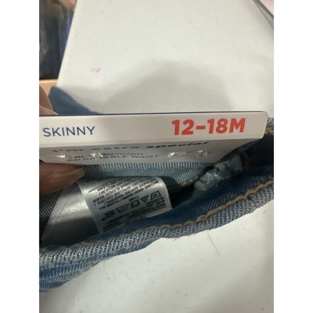 Old Navy Toddler Skinny Jeans 12-18M Medium Wash Adjustable Waist Pull On Denim